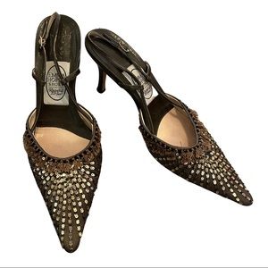 🧹 EMMA HOPE Olive Green Sequin Slingback SZ 40